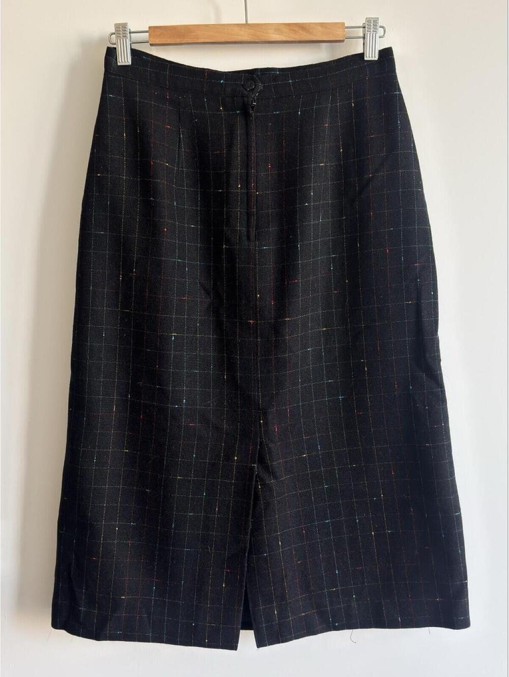 Vintage Cristina’s Wool Blend Pencil Skirt Black Plaid Size 11/12 Japan